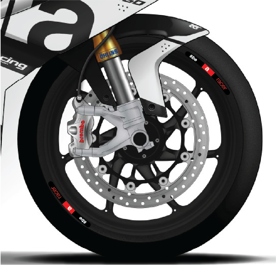 Close-up of a motorcycle wheel with brake components on a white background