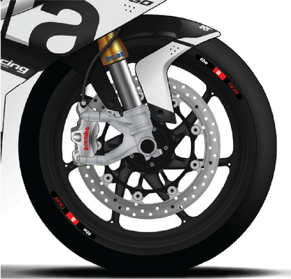 Close-up of a motorcycle wheel with brake components on a white background
